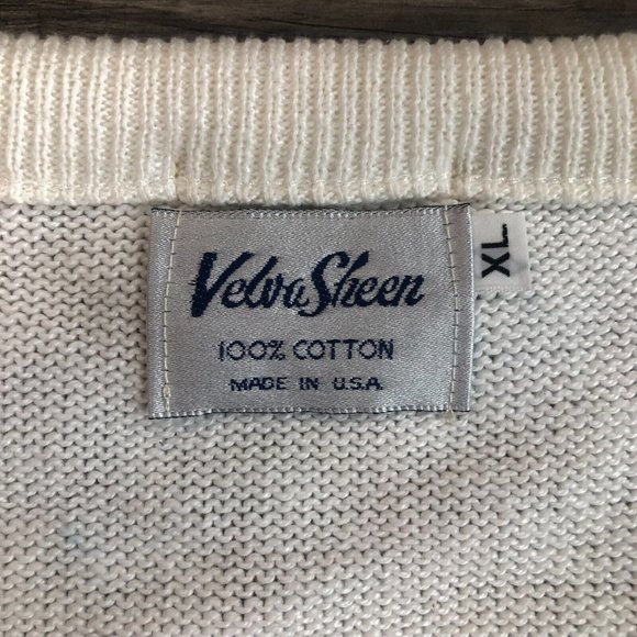 VTG DEADSTOCK Rare Velva Sheen Ivory Cream Snickers Racing V-Neck Sweater Sz XL - Picture 4 of 16